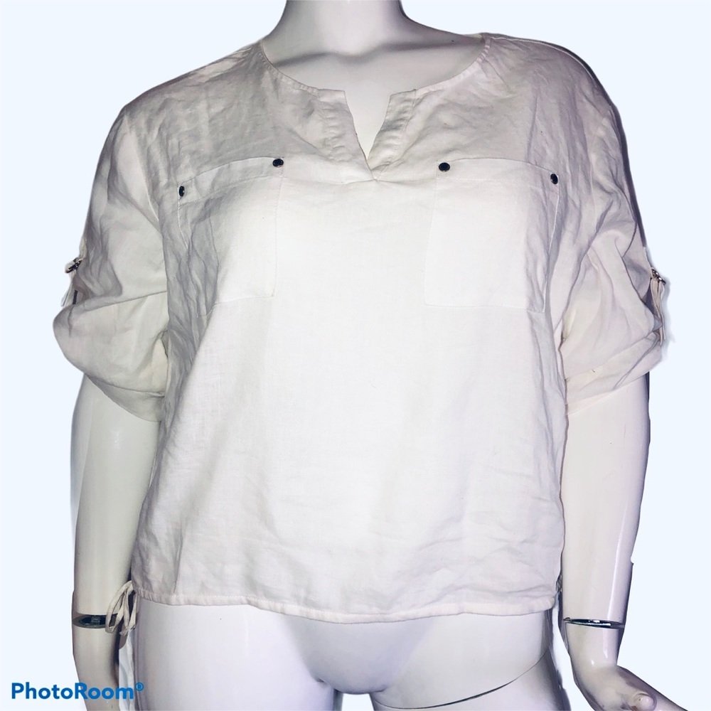 Ellen Tracy Split Collar Linen Top - image 1